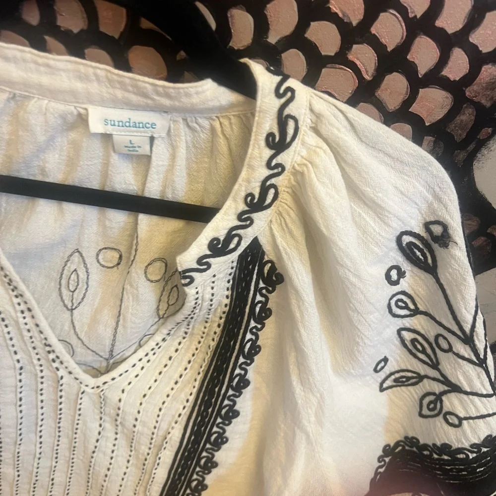 Sundance Black and White Embroidered Blouse - Picture 5 of 6
